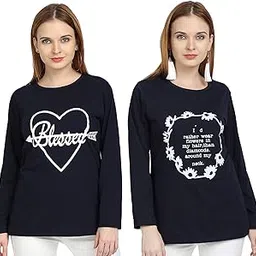 chozi Women's Printed Cotton Tshirt Round Neck Full Sleeve T-Shirt for Women (Multicolor) 164- Pack of 2-picture-27