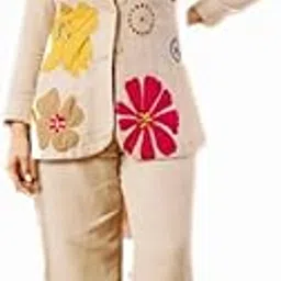 jikra jaipur Women’s Embroidery Blazer Three Piece Set | Beige Color Formal Ensemble | Floral Appliqué Work | Coordinated Top Inner, Blazer | Elegant Office, Party Outfit | Stylish Layered Design-picture-40