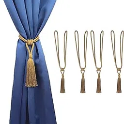 4 Pack Curtain Tiebacks, Small Handmade Elegant Curtain Tie Backs Holdbacks with Tassel, Polyester Curtain Tieback for Home Office Hotel Decor - Dull Gold-picture-19