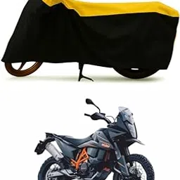 Universal Bike & Scooty Cover UV Protection & Dustproof Bike Body Cover for KTM Adventure 390 Two Wheeler Bike Premium 190T Fabric_Yellow & Black-picture-24
