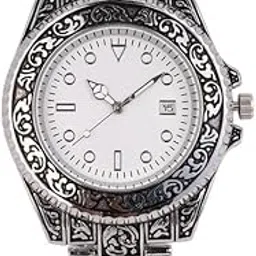 haute sauce Women's The Antique Embossed Round Watch | Chalice Silver Stainless Steel Strap | Ivory White Dial | One-Size | Foldover Closure | Quartz | Battery | Wrist Belt Watch for Female and Girls-picture-30