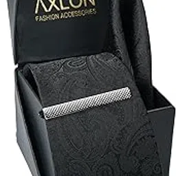 axlon Tie for Men – Checkered Silk Neck Ties Set with Cufflinks Flower Pin, Pocket Square & Black Gift Box, Combo Necktie Sets for Office Wear, Formal Suits (Classic Black, NXSMX_222)-picture-19
