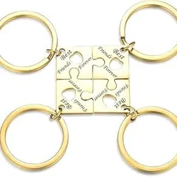 silver valley Best Friends Forever Puzzle Piece Keychain Set, 4-Piece Gold Tone Split Design, Friendship Gift-picture-21