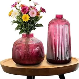 Praahi Lifestyle Decorative Bottle & Round Glass Vases for Flower Plants | Paprika Pink Color |Modern Home Decor,Office & Living Room Centerpieces, Bedroom Table Top | Diwali Gifts-image-3