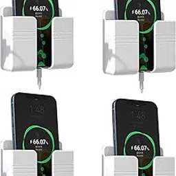 Wall Mounted Mobile Holder Storage Case for Remote, Wall Mount Mobile Stand/Multi Purpose Stand with Hole for Phone Charging (White)(Pack of 4)-image-50