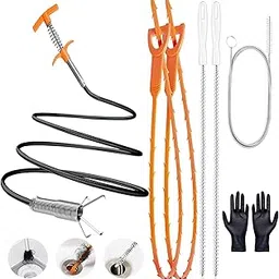 Drain Snake Tool Set, 61in Flexible Grabber Tool 1 Pcs, Hair Drain Clog Remover 2 Pcs, Cleaner Brush Tool 2 Pcs, Spring Unclogger (1 Pcs) for Toilet Sink Sewer Bathroom Tub Clogged, Car, Fridge-picture-12