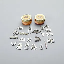 Basukiya Traditional Hindu Tilak Stamp Set, Silver-Plated Metal, Religious Forehead Stamps with Red and Orange Chandan Box-picture-29