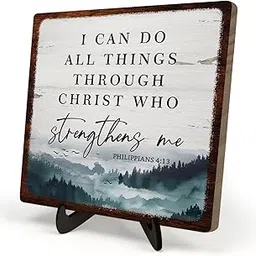 Bible Verse Sign, Christian Sign, Wooden Sign Desk Decor, Positive Home Decor, Motivational Scripture Gift, I Can Do All Things Through Christ Who Streng Thens Me,Wood Sign Plaque Gift,5.9x5.9inch-image-29