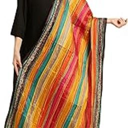 dupatta bazaar Women's Striped Print Multicoloured Art Silk Crushed Dupatta, Free Size-picture-23