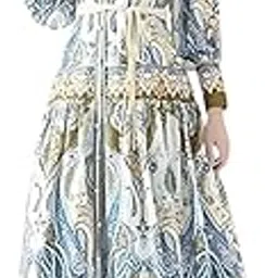 bedazzle Women's Vintage Long Sleeve Button-Down Dress – Elegant A-Line Shirt Dress for Casual, Work & Day Outfits | Color Multi| Size : 2XL Multicolour-picture-26