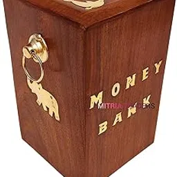 MITRIA TRADERS Money Bank - Master Size/Big Size Large Piggy Bank Wooden 6 X 5 Inch For Kids And Adults (Brown), Antique-picture-10
