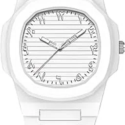 Gleam Mart Luxury White Ceramic Watch with Arabic Numerals, Fabrick Band, Square Dial Fashion Watches for Men, Analog Watch Gift Wristwatch Casual Ceramic Strap Watch for Men image 1