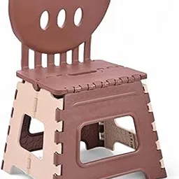 AMEEBA Folding Plastic Chair with Backrest for Kids & Adults | Portable, Lightweight, Durable Step Stool Seat | Space Saving, Easy to Carry, Indoor Outdoor Multipurpose Chair (Brown)-image-23