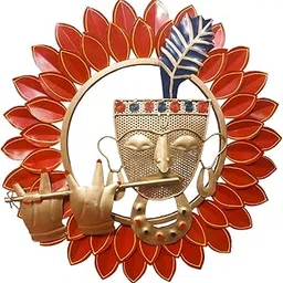 SUNTOWN Lord Krishna Flute Sunburst Metal Wall Decor for Living Room, Home Entrance, Pooja Room Decorative Showpiece - 53.34 cm (Iron, Multicolor)-picture-26