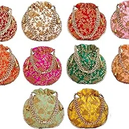 Women velvet potli Bags for Designer Ethnic Wedding Bridal Stylish Handcrafted Embroidered Festive Luxury Handbags with Pearl Work Floral Modern Bag Designs Multicolor set of 10-image-94