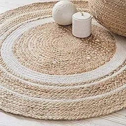 aiesy AIESY® Handwoven Jute and Chindi Rug, Braided Reversible Doormat for Entry gate & Living Room (Jute White, 60 cm Round)-picture-28