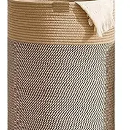 STARAR DECOR Rope Laundry Hamper Basket, Baby Nursery Hamper for Blanket Storage, Clothes Hamper for Laundry in Bedroom (Beige Black Mix, 15x18 inches)-image-15