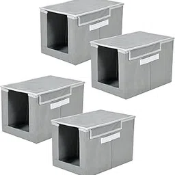 Kuber Industries Pack of 4 Non-Woven Cloth Stacker Wardrobe Organizer/Bin With Carrying Handle & Lid (Grey)-picture-47