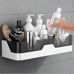 KROYWEN Self Adhesive Storage Rack, Wall Mounted Plastic Shelf Organizer for Bathroom Accessories and Hardware (Pack of 1, White)-picture-10