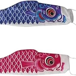 HEAVENGLOW 2 Pieces Japanese Windsock Carp Koi Nobori Sailfish 55cm Blue & Pink-picture-15