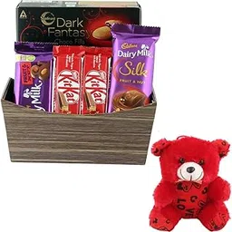 SFU E Com Chocolates Gift Hamper With Wooden Basket | Valentine Teddy Bear With Chocolate Combo | Valentine Chocolate Hamper | 1021-picture-17