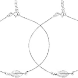 zavya 925 Sterling Silver Designer Leaf Rhodium Plated Adjustable Chain Anklet (Pair) | Gift for Women & Girls | With Certificate of Authenticity & 925 Hallmark-picture-22