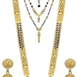 Traditional Combo of 4 Gold Plated 30 Inch and 18 Inch Mangalsutra Tanmaniya with 1 Pair of Earrings for Women and Girls-image-74