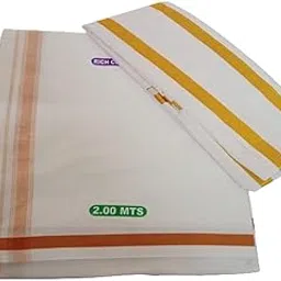 cotton colors Men's Cotton Dhoti Lungis and Mundus with Golden Border and 1 Angavastram Towel Set(2 m, Off-White)_DSG0080-picture-19