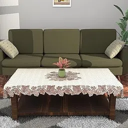 Kuber Industries Wrinkle Free 4 Seater Dining Table Cover for Living Room | Office & Centre Table Cloth |Furniture/Teapoy Table Sheet for Home | Leaf - Cream & Brown-picture-56