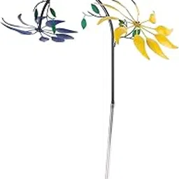 Wind Spinner, Iron Three Moving Flowers Bright Colors Colorfast Garden Wind Spinner Rustproof Easy to Assemble Garden Windmill for Garden, Patio, Yard, Lawn Decor-image-39