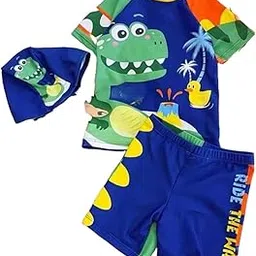 LEBAMI Swimming Costume for Boys I T-Shirt Shorts and Cap Three-Piece Swimsuit-picture-13