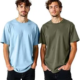 nobero Men's Oversized Solid Loose fit Heavy Cotton T-Shirt (Pack of 2)-picture-24