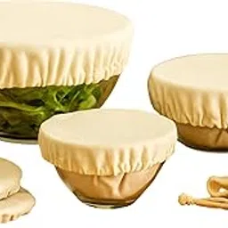 Reusable Cotton Fabric Bowl Covers | Microwave Safe Food Wraps | Flexible Stretch Covers for Bowls, Plates, Jars & Cans | in (White Colour) Sustainable Alternative to Plastic Wrap | Set of 6-picture-31