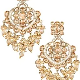oomph Jewellery Champagne Color Drop Earrings - Mehndi Gold Tone - Kundan & Pearls - For Women & Girls Stylish Latest (DJE516_Z1)- For Women & Girls Stylish Latest-picture-31