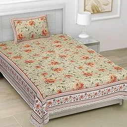 100% Cotton Single Bedsheet with 1 Pillow Cover, Premium, Jaipuri Sanganeri Cotton Bedsheet for Single Bed | 60x90 Inch - Multicolor Flower Print (Multicolor 9)-picture-20