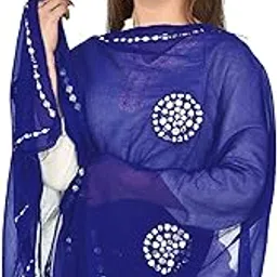 Plastic Round Mirror Work Embroidered Chiffon Dupatta for Women & Girls-image-5