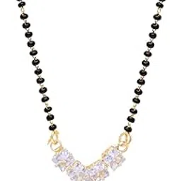 i jewels Gold Plated Single Line CZ Diamond Pendant with Black Bead Long Chain Mangalsutra for Women (D117)-picture-27