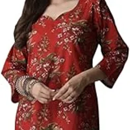 sangouri Women's Viscose Rayon Printed A-Line Kurta – 3/4 Sleeve Ethnic Tunic for Casual Long Kurta 1061-picture-47