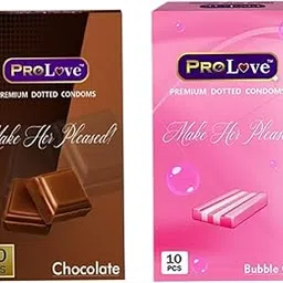 ProLove Premium Dotted Condoms, Chocolate and Bubble Gum Flavoured, 10 Pieces Each-picture-22