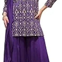 saanjh Women's Purple Silk Blend Embroidered Sharara Set with Dupatta-picture-42
