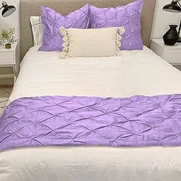 LINEN SHEETS 300TC Premium Pinch Pleated Bed Runners with 2 Pillow Cover- 100% Cotton, Luxurious Bed Scarf for Bedroom/Hotel/Wedding Room- Set of 3 Piece- Lavender (18" x 96")-picture-11