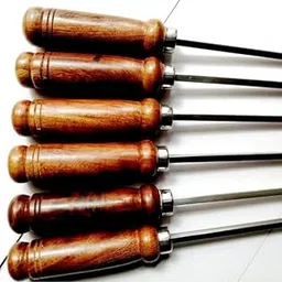 Nigam Enterprises Stainless Steel Square Barbeque Skewers | 21Inch X 6mm (16 inch squar Rod 5 inch Handle ) Set of 6 | (Wooden Handle - Without Pouch) image 1