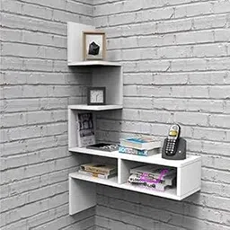 Dime Arts Shoppee Big Zigzag Engineered Wood Corner Wall Mount Shelf Unit Racks and Shelves for Living Room (White) image 1