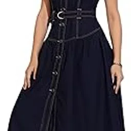 dolce crudo Womens Notched-Collar Sleeveless Crop Denim Shirt Dress-picture-52