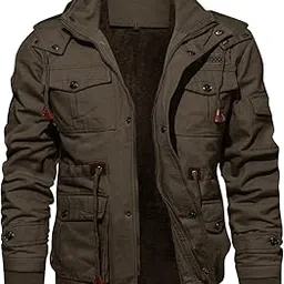 chroes Men's Jacket-Casual Winter Cotton Military Jacket Thicken Hooded Cargo Coat |149 Coffee |L-picture-34