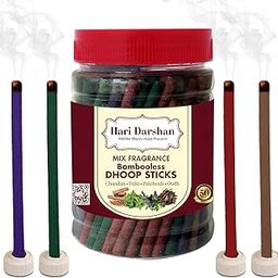 Hari Darshan Mix Fragrance Dhoop Sticks | Chandan Oudh Patchouli Tulsi | Bamboo Less Carbon Free Long Lasting Incense Sticks | Pooja Essential Meditation Home Aromatic Experience | Pack of 100 Sticks-picture-0