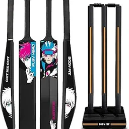 Bodyfit PlayHard Heavy Duty Plastic Cricket Bat for Men, Women, Children | Lightweight| Full Size| | Hard Plastic Bat| Premium Black Cricket Wicket Set l 3 Stumps+2 Bails+1 Stand Set.(PHB-Ora).-image-40