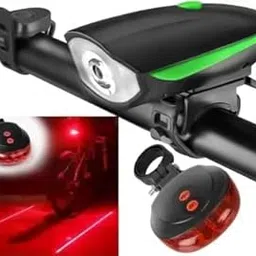 NSV Rechargeable Bike/Bicycle Headlight + Horn and Laser Tail Light with 3 Light Modes LED Front Rear Light Combo-image-81