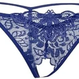 ujeavette 7xSexy Sheer Lace Crotchless Panties G String T Back Thong Blue-picture-10