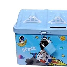 VIKACRAFT Money Bank for Kids Piggy Bank Iron Metal Body Money Bank Saving Bank for Kids Girls Boys with Lock and Key for Boys & Girls Return Gift Multicolor - Sky Blue-picture-22